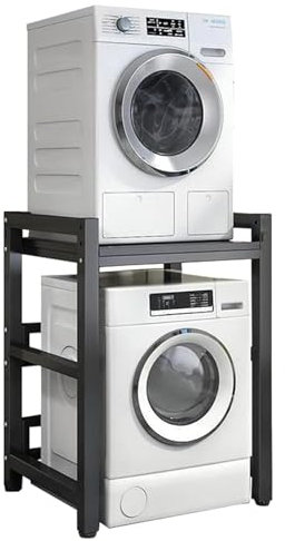 Support empilable pour lave-linge à hauteur réglable avec capacité de charge de 400 kg pour machines à laver à chargement frontal (gris foncé, pieds noirs)