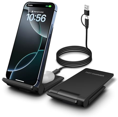 PDKUAI 2 in 1 Wireless Charger,[New Update] 25W Foldable Wireless Charging Station for Samsung Galaxy 25/24/23/Note 20/Buds3,Dual 15W Fast Dual Induction Charge Stand for iPhone 17/17 Pro/16/15/14