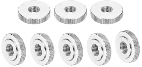 sourcing map 8 tuercas de pulgar moleteadas M8, acero inoxidable 304, cabeza plana moleteada redonda, tuerca de mango a través del agujero, tuercas de ajuste de bloqueo, tipo fino, color plateado