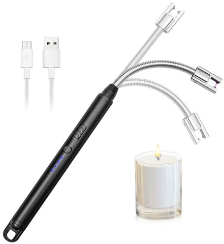 Accendino Elettrico, Accendino Elettrico USB Ricaricabile, Accendino Lungo per Candele, Accendino Arco Antivento per Accendere Candele, Stufe a gas, Barbecue, Campeggio (Nero)