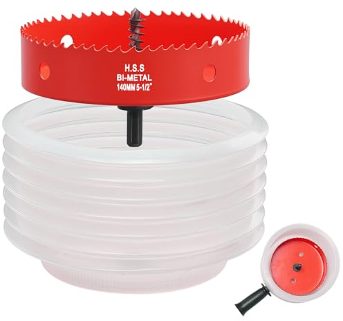 5-1/2 inch Hole Saw Dust Bowl, Drill Dust Cover Collector Scalable with Handle, 140mm Hole Saw Cutter with Dust Bowl for Recessed Lighting, Wood, Drywall