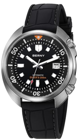 BERNY Automatische Herrenuhr 200M wasserdichte Tauchuhr Herrenmechanische Armbanduhr Analoguhr mit Superluminisierter AR-Koating Saphirglas Mode Tauchuhr Geburtstagsgeschenk