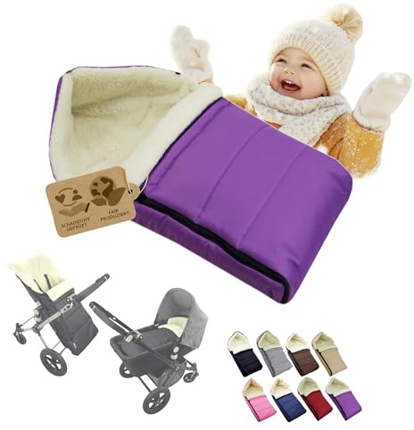 Fotsäck [vinteråkpåse för barnvagn] buggy babystol eller släde, babyåkpåse med lammull, gosig, varm, tvättbar, 90 cm (lila)