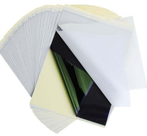 Kohlepapier Tattoo Zubehör，50 Blätter Tattoo Stencil Papier Transferpapier A4 Tattoo Papier Pauspapier für Schablone Zubehör für Thermodrucker Und Freihändig