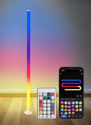 Luminea Home Control Led Wohnzimmerleuchten: 4er-Set Smarte WLAN-Standleuchte mit RGB-IC-LEDs, App, 10 W, 150 cm (Alexa Stehlampe, Ecklampe LED)