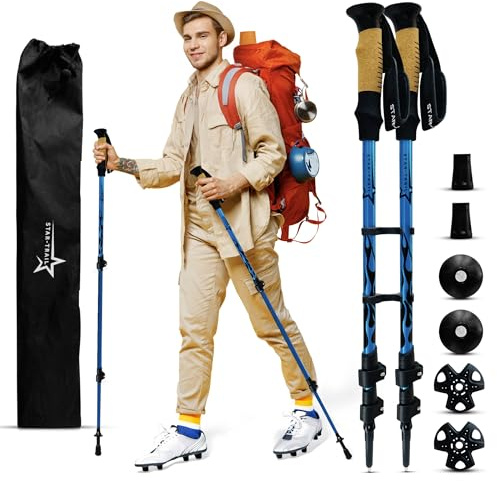STAR-TRAIL™ Trekking/Hiking Poles ~ Lightweight 7075 Aluminum ~ Telescopic Height Adjust ~ Quick Flip Lock ~ Natural Cork Grip ~ All Terrain Attachments ~ Carry Bag ~ #BlazeYourTrail (Light Blue)
