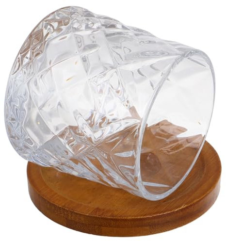 OFFSCH Bicchiere da Whisky Stabile e Resistente in Vetro Rotante 280ml con Base in Legno, Stile Classico per Degustazione a Casa