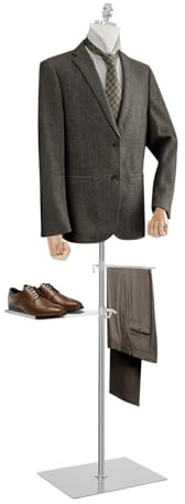 LENDISIY Schneiderpuppe Männliche, Schaufensterpuppe Ankleideform Höhenverstellbarer, Mannequin Torso Kleiderpuppe zum Ausstellen und Nähen (Weiß+Silber+Holz, M)