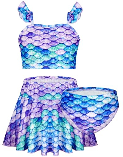 AYBUY Mädchen Bikini Set 3pcs Kinder, Badeanzug Tankini mit Rock Bademode, Bustier Bikinislip Badeanzug für Mädchen, Kinder, Jugendliche (110)