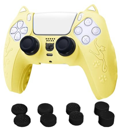 Teadokly Silicone Controller Case for PlayStation 5, Non-Slip Grip Protector Accessories, PS5 Accessories Skin with 8 Joystick Caps (Yellow)