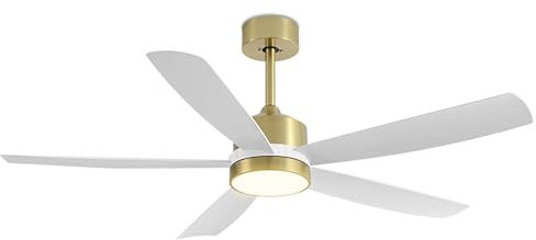 Ceiling Fan with Light 52in Smart Remote Control Ceiling Fan with 24W LED Light, Quiet DC Motor 5 ABS Blade White Gold Ceiling Fan for Bedroom Living Room Restaurant Office
