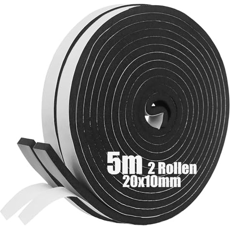 SDLDEER Foam Tape, Self Adhesive Foam Strip 20mm(W) X 10mm(T) X 5m(L) Weather Stripping Door Seal Strip, Draft Excluder for Windows Door, Anti-Collision, Weatherproof, Window Soundproofing(2 Rolls)
