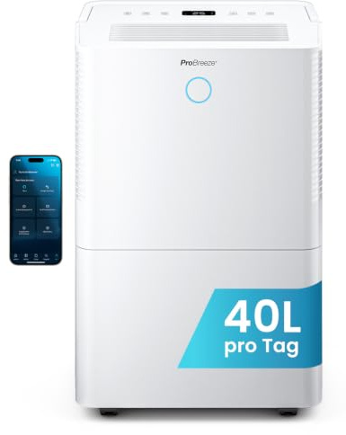 Pro Breeze OmniDry 40L Luftentfeuchter elektrisch mit WLAN App Steuerung, Hygrometer, 24h-Timer, Wäschetrockner-Modus, Auto-Abschaltung, Dauerbetrieb, für Keller Bad Garage