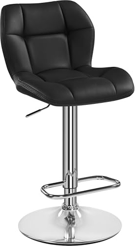 Yaheetech Barhocker 1x Barstuhl Höhenverstellbar mit Rückenlehne Schwarz | 360° Drehstuhl, Küchenstühle mit Fußstütze, aus PU-Kunstleder, Sitzhöhe 62,5 cm - 84,5 cm, für die Küche