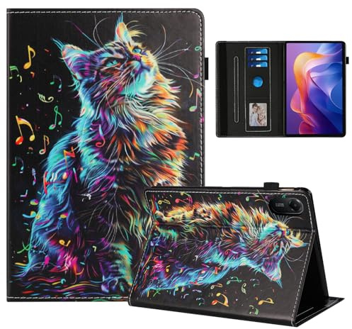 Rostsant Coque pour Xiaomi Redmi Pad 2 11 Pouces Impression Graphique Housse en Tablette Cuir PU Protection pour Xiaomi Redmi Pad 2 11 Pouces Chat en Note de Musique
