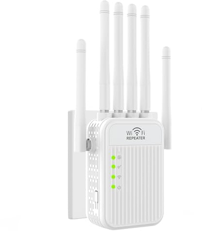 Répéteur WiFi, Puissant amplificateur de Signal WiFi, 6 antennes, 2 Port LAN, WiFi/Extender 2,4 GHz, Couverture jusqu'à 1200 m², idéal pour Le Bureau et la Maison, Installation Facile