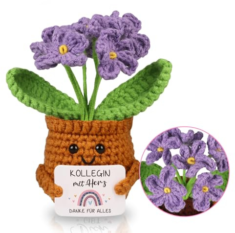 WenmthG Pocket Hug Positive Lila Vergissmeinnicht Dankeschön Geschenke Geschenk für Kollegen Kollegin Chef, Gestrickte Vergissmeinnicht Anti Stress Abschied Büro Geschenke für Kollegen