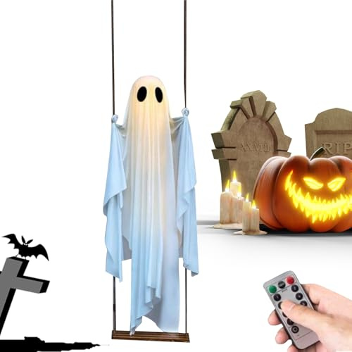 Fantasmas de Halloween - Figura de Patio Luminosa y giratoria, decoración Espeluznante Control Remoto | para árbol, Porche, Patio, Pasillo, Puerta de, casa, Interior, Exterior, Vacaciones