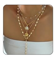Dermalyx 4 Stück Mode Minimalistisches Boho Shell Blumen & Faux Perlen Y-Halskette Set, Vielseitig Für Party, Geschenk, Goldene Kette Damen, Kreuz Anhänger