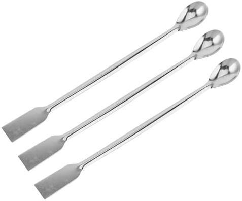 Ipetboom Espátula de Muestreo Químico de Acero Inoxidable 3 Piezas, Doble Punta Mango Largo de 19,68 Cm, Cuchara de Laboratorio Resistente al Calor para Raspado y Dosificación en