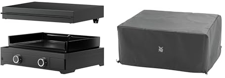 WMF Plancha Set 60G mit Plancha Grill Gas/Planchadeckel/Abdeckhaube, 6300 W, Gerätemaße 65.5 x 24.5 x 63 cm, Gusseisen/Stahl/Aluminium/Edelstahl, schwarz
