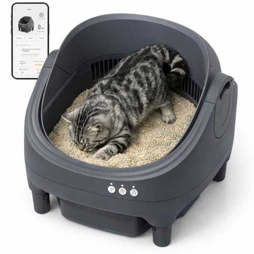 Selbstreinigende Katzentoilette mit App-Steuerung, Extra große Kapazität, Geruchsfrei, Automatische Katzentoilette, Sicherheitssensoren, Ultra-Leise <35dB Für Mehrkatzenhaushalte, Grau
