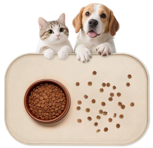 Napfunterlage Hund 40 x 27cm Futtermatte Silikon Hält Zwei Hundenäpfe | Rutschfeste Hundenapf Unterlage Stilvolle Minimalistische Haustiermatte für Hunde und Katzen