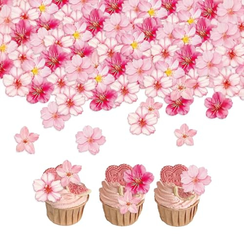 Durdiiy 50 Pcs Edible edible flowers Blossom Toppers,cake decorations,Edible Wafer Paper Cherry Blossoms for Cupcake, Cake Decorations Pink Edible Decorations for Wedding, Birthday Party