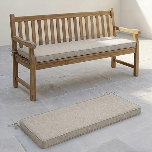 Aocase Bankauflage 125x45cm 5cm Dick Bankkissen Outdoor Indoor, Leinen Sitzkissen Bank mit abnehmbarem Bezug, rutschfest für Gartenbank Terrasse Fensterbank,Beige
