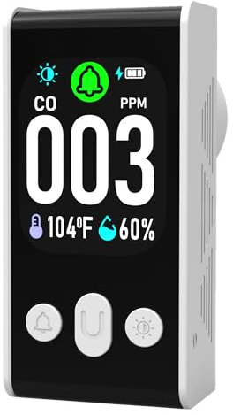FABISENSE Carbon Monoxide Alarm, Plug-In CO Detector with Colour Display, Temperature & Humidity Monitor, 85dB Audible Alarm, Replaceable Plug, Home Safety Monitor for House, Caravan & Office