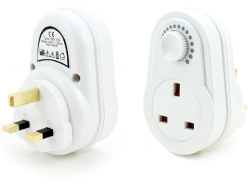 Loops Mains White Dimmer Switch/Dial - UK Plug Wall Socket - Light/Lamp Dimmable Bulb Brightness Control