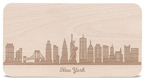 GRAVURZEILE Frühstücksbrettchen New York mit Skyline Gravur - Brotzeitbrett & Geschenk für New York Stadtverliebte & Fans - ideal auch als Souvenir