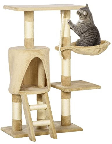PawHut Kratzbaum Katzenbaum Katzenkratzbaum Katzen Kletterbaum Katzenbett Spielbaum Braun 30x55x96cm