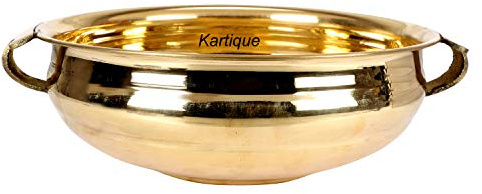 Kartique Brass Urli Bowl 12 Inch Gold Flower Floating Candle Decoration | Traditional uruli vessel with side handles, festive centerpiece for rangoli, diya display, wedding, pooja, hotel and entrance