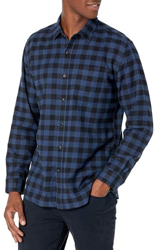 Amazon Essentials Chemise en Flanelle à Manches Longues (Grandes Tailles Disponibles) Homme, Bleu Noir Carreaux Lainés, M