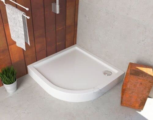 ECOLAM Duschwanne Duschtasse flach Competia Viertelkreis R55 cm 80x80 90x90 100x100 x14 cm / 3 cm Styropor Acryl Ablauf weiß Styroporunterseite + Siphon (90x90 x14)