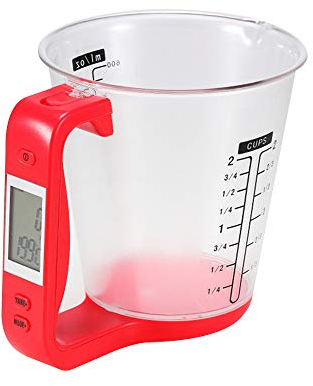 Tasse à mesurer numérique Balance multifonctionnelle de grande capacité en verre de mesure électronique avec écran LCD pour lait, eau, liquide, nourriture, légumes (Rouge)