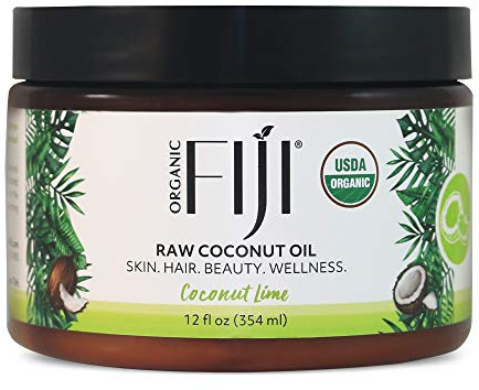 Organic Fiji Raw Cold Pressed Coconut Oil for Hair, Skin, Face & Body | Relaxing Massage Oil | Coconut Lime,12 oz for Women Men & Baby