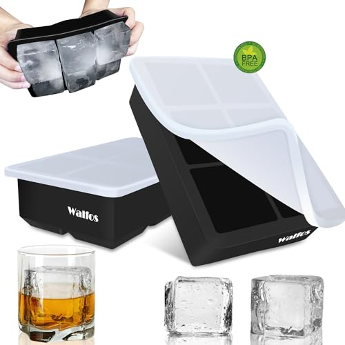 Walfos® Silicone Large Ice Cube Molds with Lids,Ice Cube Tray, 2 Pack, Flexible & Easy Release, BPA Free and Dishwasher Safe, Perfect for Cocktail, Whiskey, Chocolate, Food