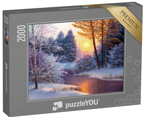 puzzleYOU: Puzzle 2000 Teile „Winterlandschaft mit Fluss, Ölgemälde“ – aus der Puzzle-Kollektion Natur, Kunst & Fantasy