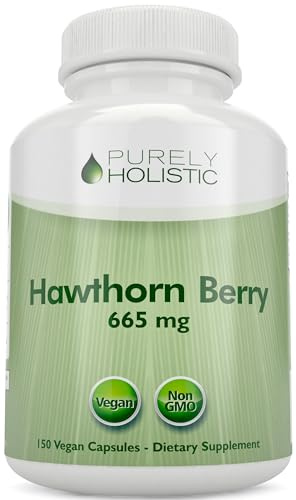Purely Holistic Hawthorn Berry 665mg per Serving- 150 Vegan Capsules - 5 Month Supply - Non-GMO Hawthorne Supplement - Supports Cardiovascular & Digestive Health