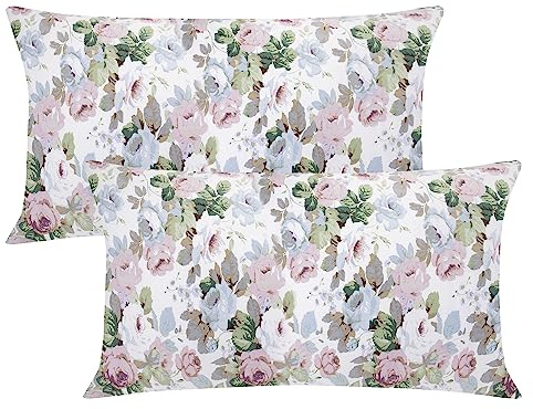 2er-Set Kissenbezug 40 x 80 cm - 100% Baumwolle Kopfkissen Bezüge mit Umschlag, Superweicher Kopfkissenbezug 40x80, Blumtal Gedruckt Kissenhülle, nur Kissenbezuge