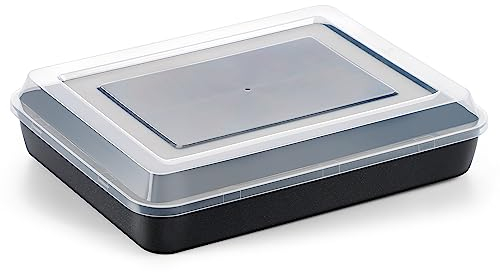 Joyfair Teglia da forno in acciaio inox, piccola teglia da forno con coperchio ermetico, nera, antiaderente, rettangolare, per torte, lasagne, brownie, sana e atossica, facile da pulire, 23,7 x 18 x 5