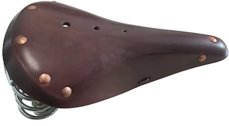 Retro Bicycle Saddle Classic Leather Trekking Touring Vintage Leather Bicycle Seat with Suspension Coil Spring and Brass Rivets, Coffee