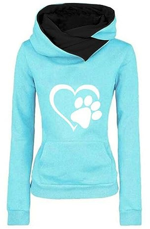 Masrin Hoodie Damen Herbst Winter Plüsch Kapuzenpullover Warmes Sweatshirt mit Kapuze Modische Hundepfote Druck Oberteile Latzkragen Jumper Tops Langarm Pullover Tunika mit Tasche Pulli Shirt S-3XL