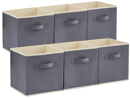 Lifewit Juego de 6 Cubos de almacenamiento plegables, Cestas de Almacenamiento de Tela, Cajas de Almacenamiento con asas, Organizadores para ropa, Juguetes, 30x30x30cm, 27L, Gris