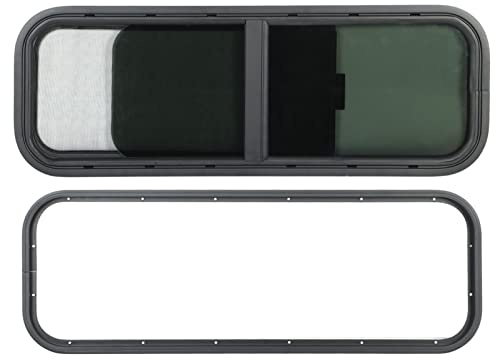 Fenêtre Coulissante Noire pour Camping-car, 900 X 300 Mm, avec Verre trempé, Idéale pour les Camping-cars, Conception à Angle Rond,Pièces détachées pour camping car