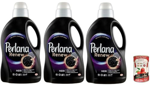 3 x Perlana Renew Lana Black, Detergente para lavadora para ropa negra y oscura, renueva y protege la intensidad del color + Italian Gourmet pelati 400 gr