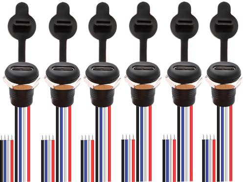 RUNCCI-YUN Lot de 6 connecteurs USB de type C à souder, connecteur USB de type C, 4 fils 4 broches USB C femelle avec capuchon étanche