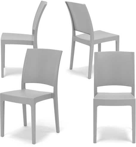 REDÒKASA Sedia in polipropilene FLORA, MADE IN ITALY, impilabile, resistente ai raggi UV, design moderno, ideale per interno ed esterno (4, Cemento - Senza Braccioli)